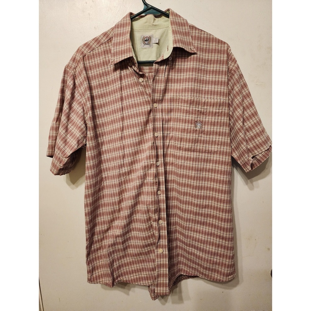 Men's M Wrangler 20X button down short sleeve shirt: Red plaid, EUC